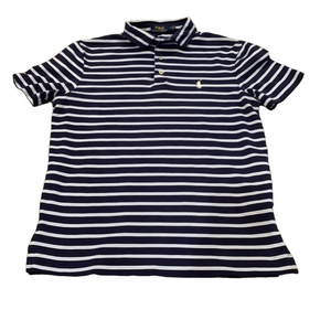 Polo Ralph Lauren‎ Polo Shirt Mens Sz Med Blue Stretch Mesh Short Sleeve Striped